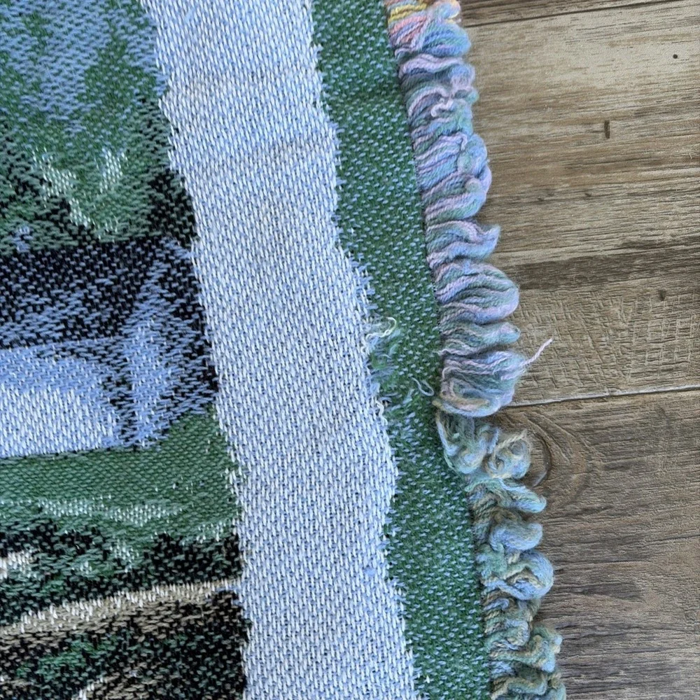 Vintage Lighthouse Woven Afghan Throw Blanket Fringe 56
